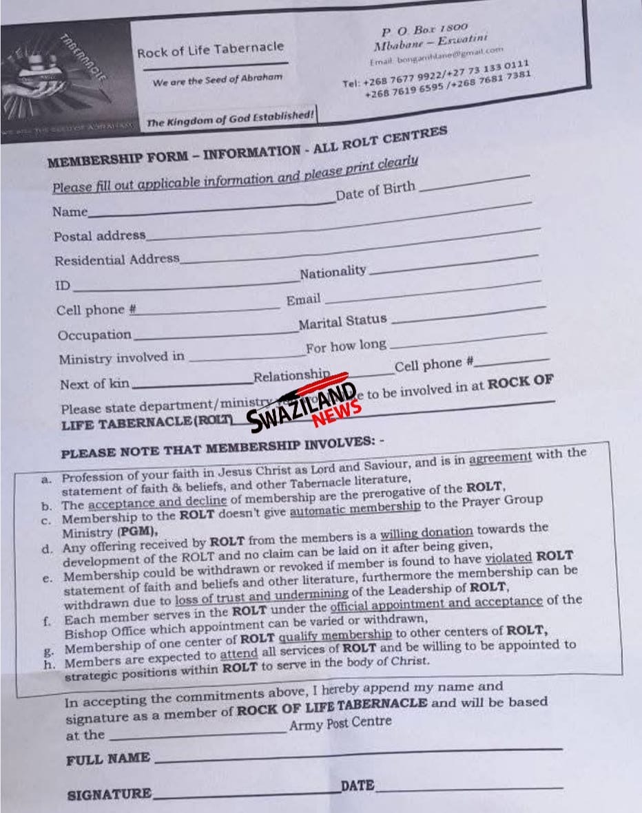 Rock of Life Tabernacle Church Bishop Bongani Masuku selling church for R8million, now forcing members to sign membership forms declaring that their offerings used to build structure was a donation