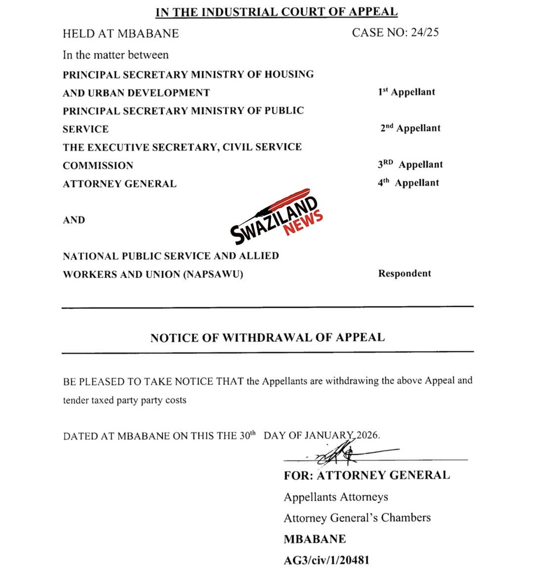 Attorney General (AG) Sifiso Mashampu Khumalo withdraws Industrial Court judgment appeal, Firefighters might receive their overtime allowances.