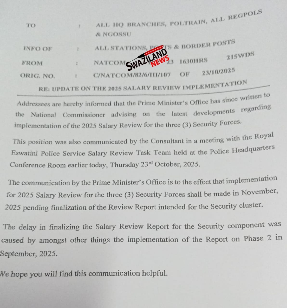 “You will receive your salary increment next month”, National Commissioner of Police Vusi Manoma Masango tells cops.