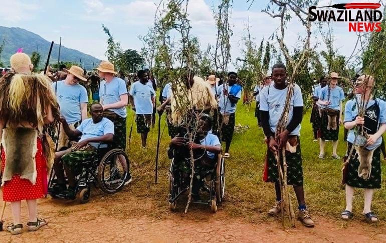 NGETE NGASALA:Young boys (Ingatja) with albinism and disabilities were among thousands who delivered Lusekwane at Ludzidzini Palace, King’s appointee Senator Stukie Motsa applauds them for participating in cultural activities.