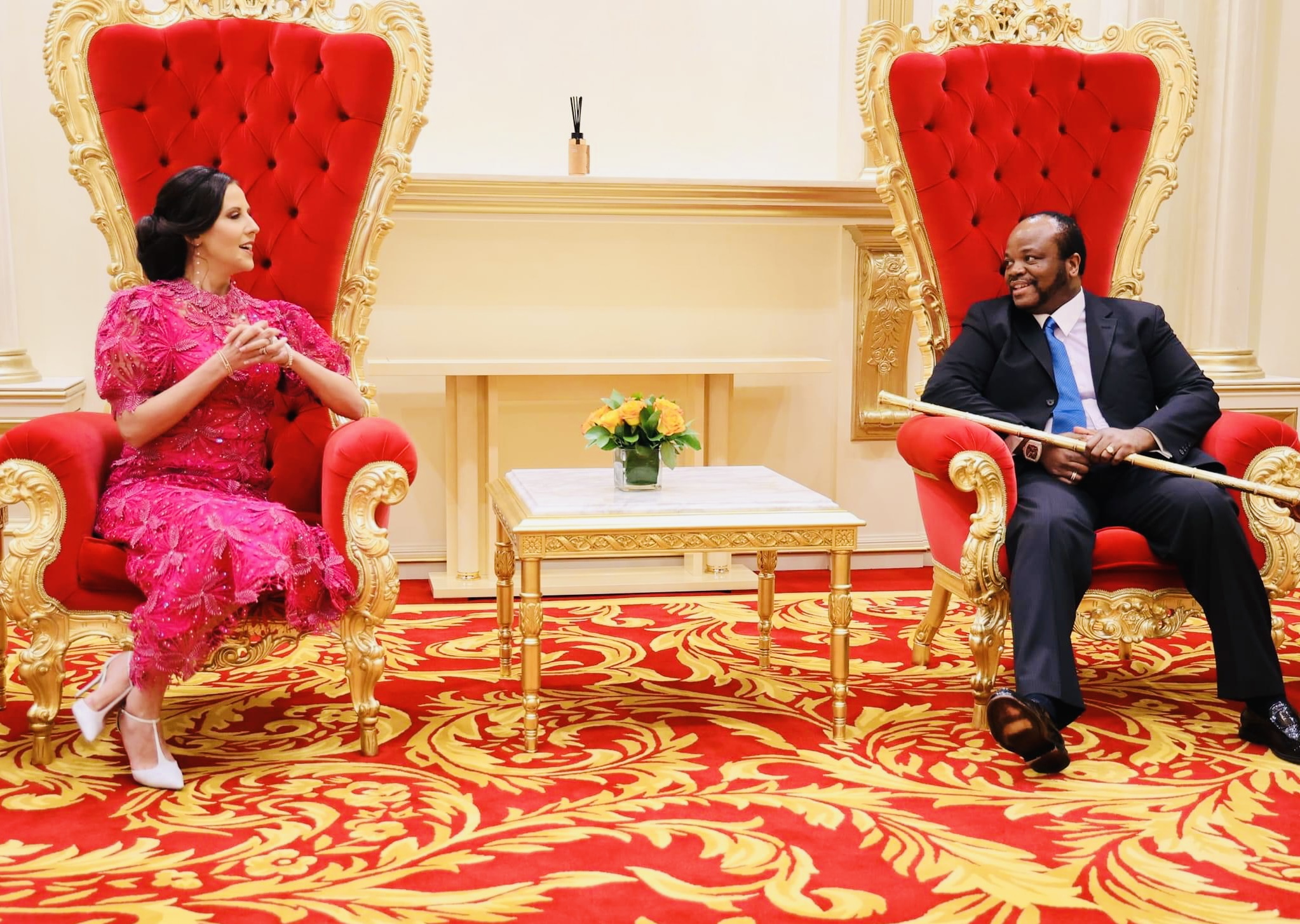 King Mswati meets visiting Serbia First Lady Tamara Vučić at Lozitha Palace.