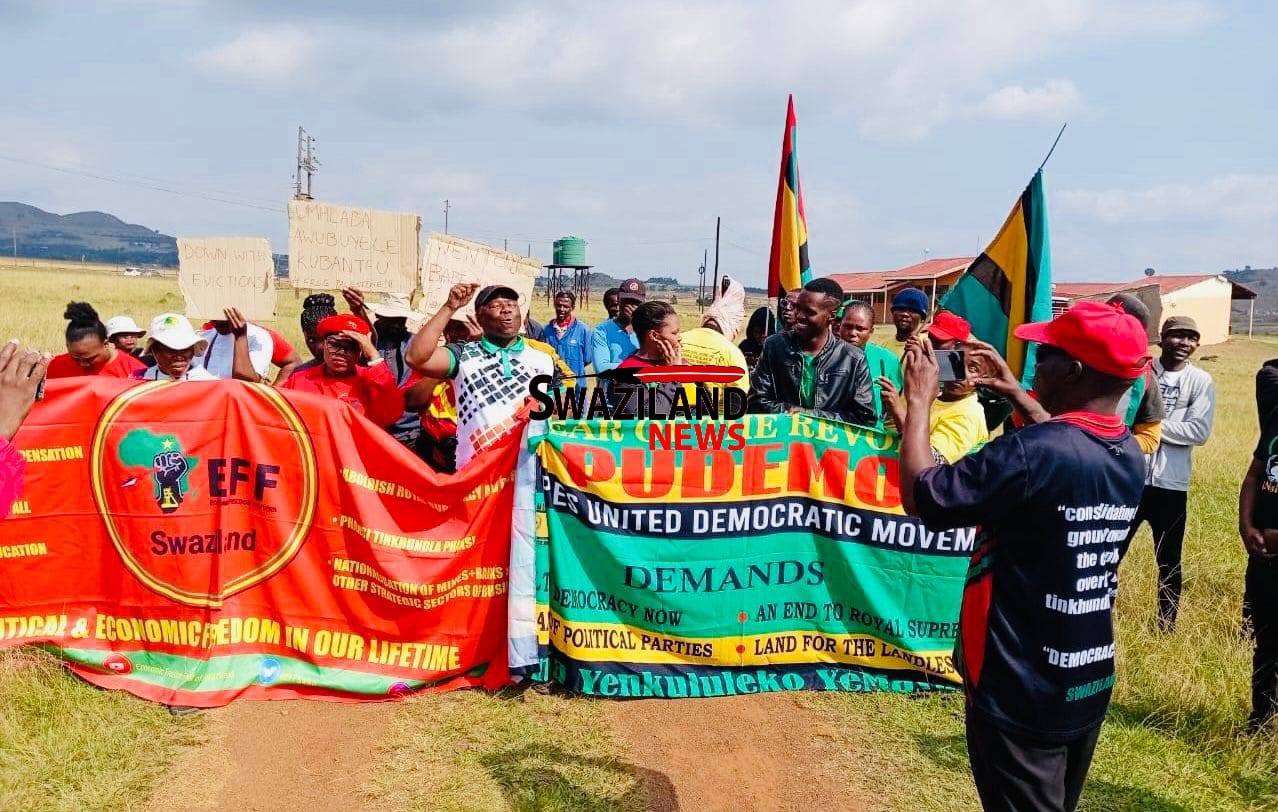 PUDEMO,EFF Swaziland members marched to Gege Inkhundla to deliver a petition as Taiwan nationals intensify grabbing of land belonging to emaSwati,demolish homes.