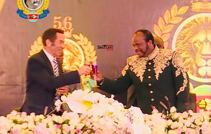 I WON’T HAND YOU OVER TO MASISI MY FRIEND:King Mswati toast with wanted ex-Botswana President Ian Khama during his birthday Garden Party.