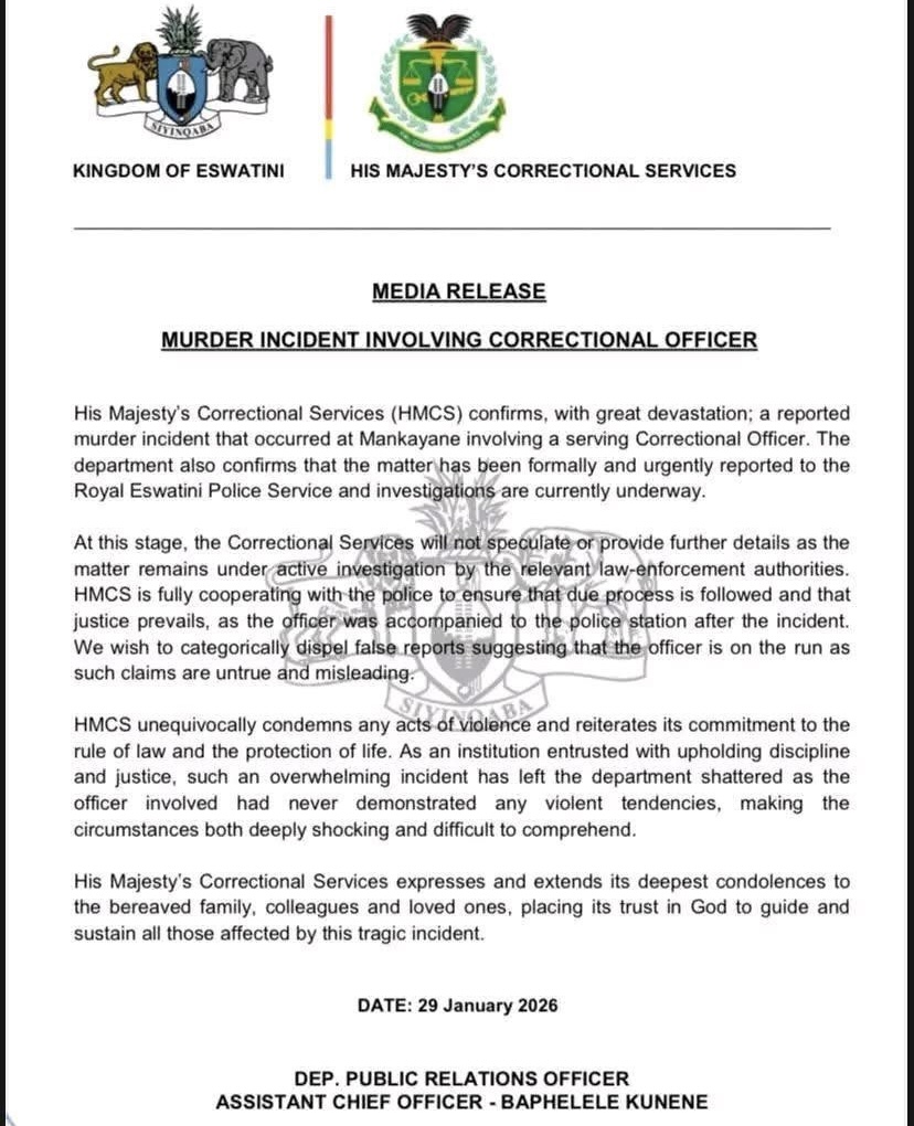 Correctional Services Deputy PRO Baphelele Kunene says institution cooperating with the police after Warder Manene Khoza allegedly killed a Public Works and Transport employee.