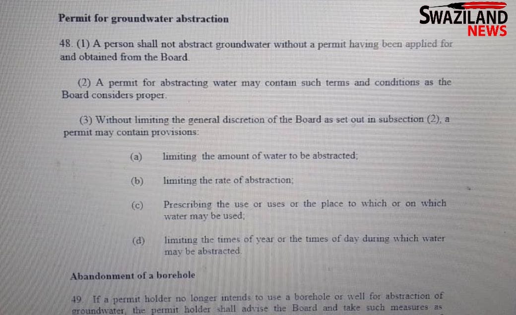 Government denies banning of boreholes amid public pressure, here is evidence of a law that the State seeks to amend forcing emaSwati to have permits merely for drinking water.