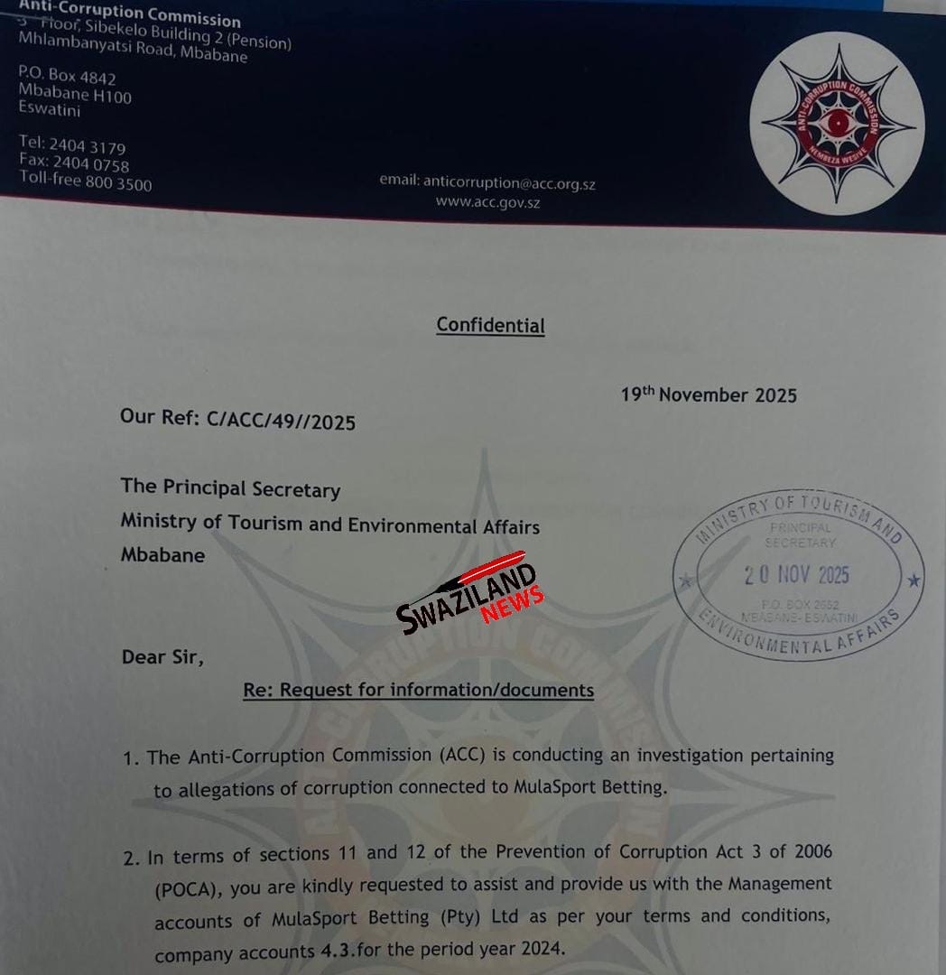 REVEALED:Anti Corruption Commission (ACC) investigating MulaSport Betting boss Khaya Magagula for allegedly laundering over R300million, transaction flagged by Central Bank and Financial Intelligence Unit.