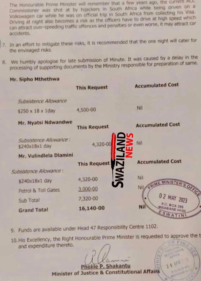 EXPOSED:Anti Corruption Commission(ACC)Chief Investigator Sipho Mthethwa and friends ‘grabbed’ cars service South African trip from drivers,benefitted R16,400.00 public funds in one day.