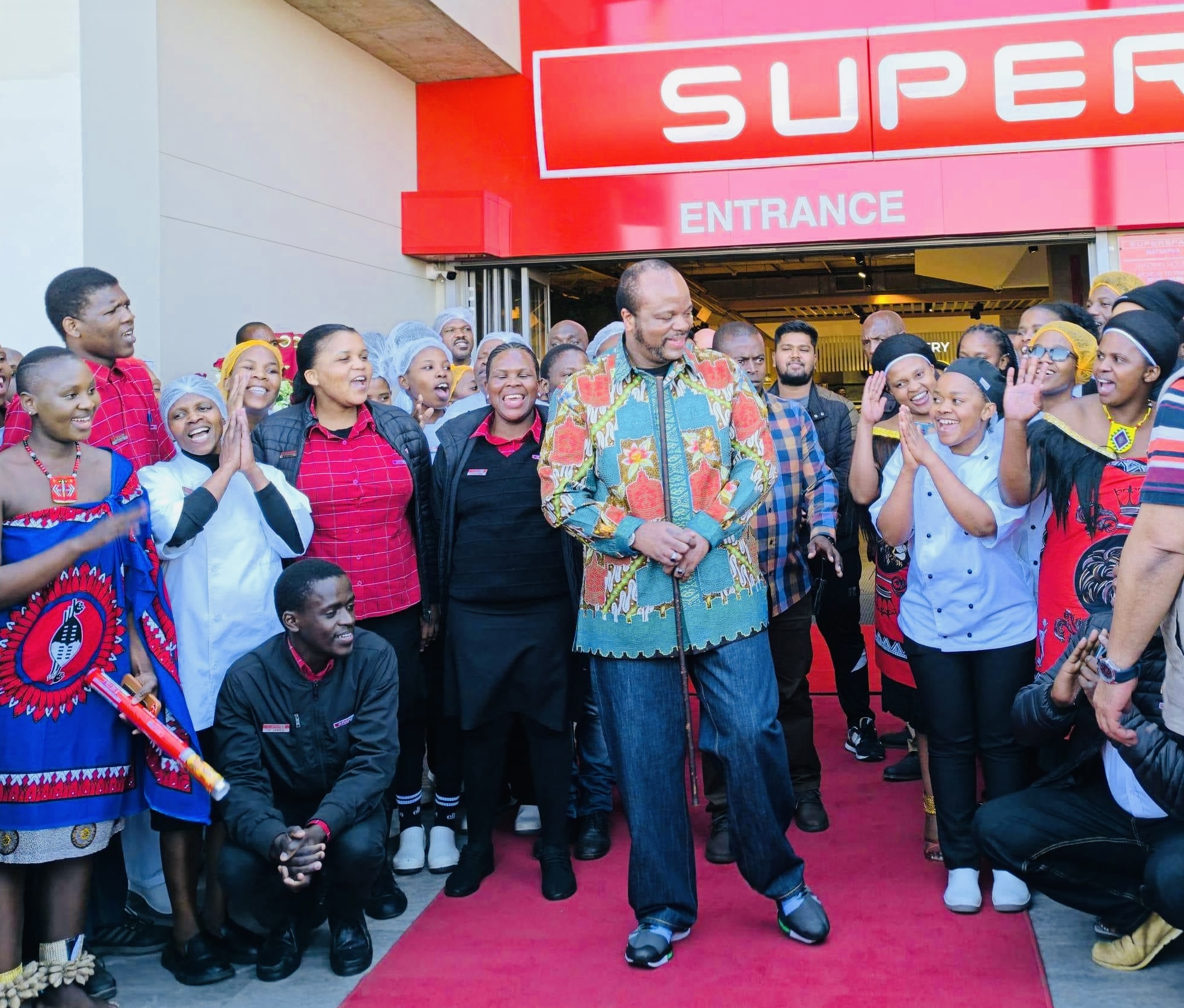 Matsapha Lifestyle Centre workers happy to see King Mswati during official opening of R250million Al-Mansoor Group Mall.