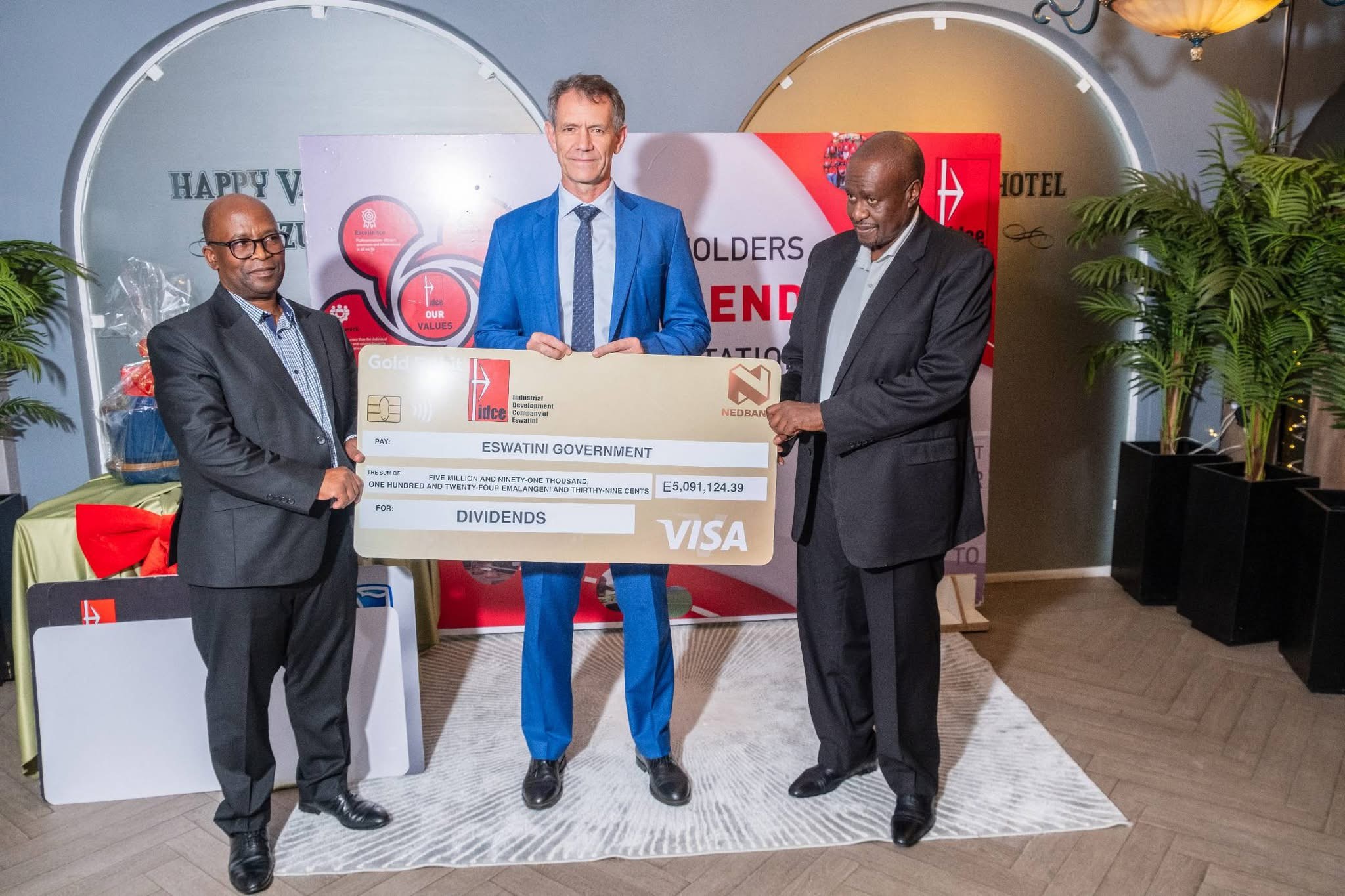Finance Minister Neal Rijikernberg delivers keynote address during Industrial Development Company of Eswatini (IDCE) Dividends Ceremony, receives over R5million on behalf of Government.
