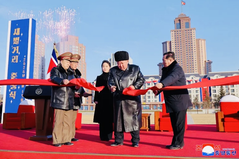 North Korean leader Kim Jong Un officially opens newly constructed houses for families of soldiers who died fighting in Russia’s war in Urkraine.