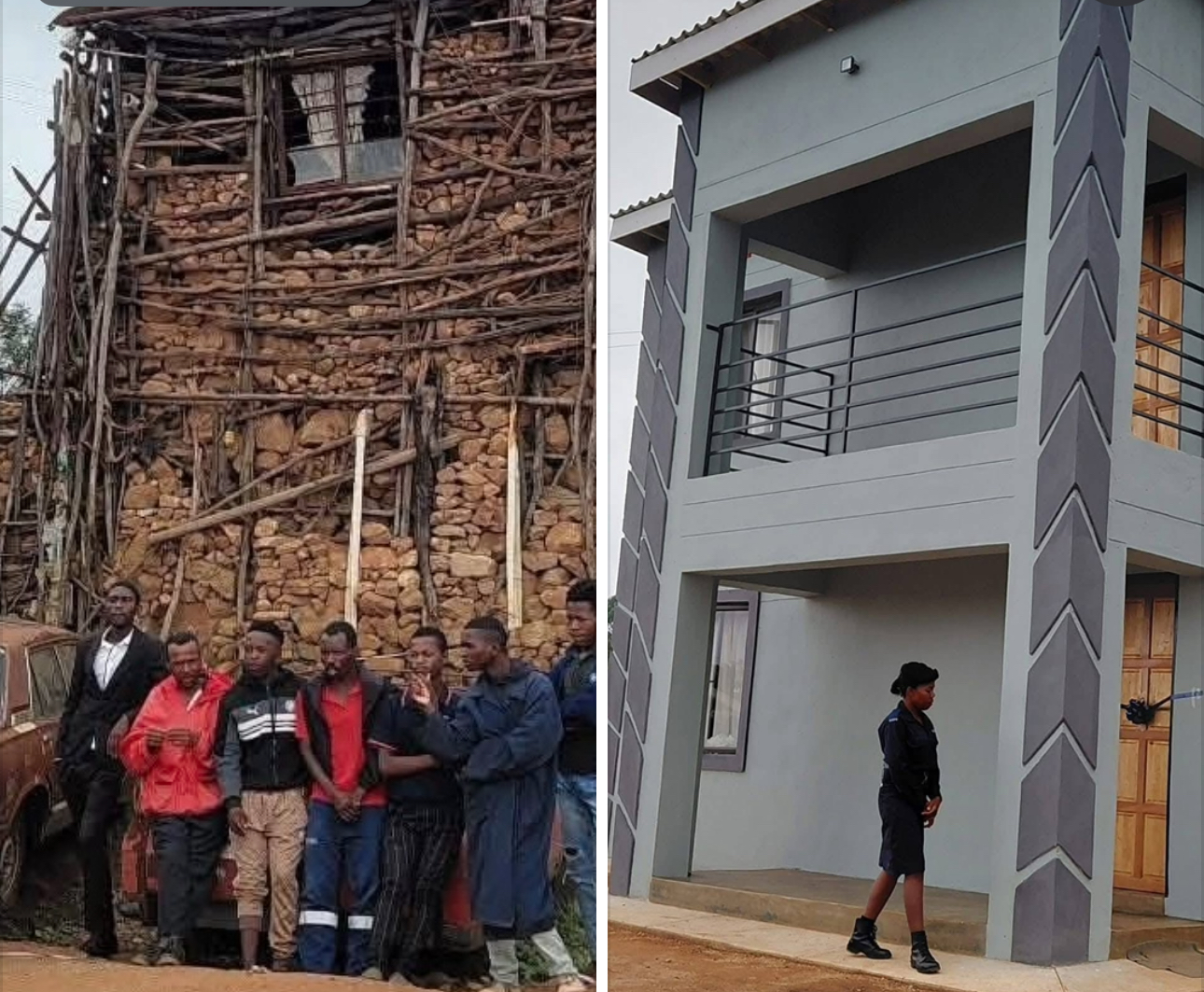 King Mswati’s Government builds double storey house worth over R300,000.00 for destitute Mlamuli Dlamini who was trying to build himself shelter with stick and mud, DPM Thuli Dladla hands over keys.