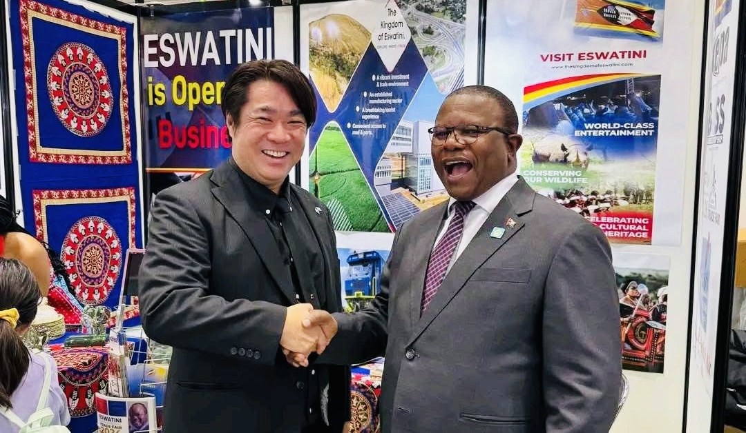 Commerce Minister Mancoba Khumalo welcomes potential investors at Eswatini-Japan TICAD 9 Stand.