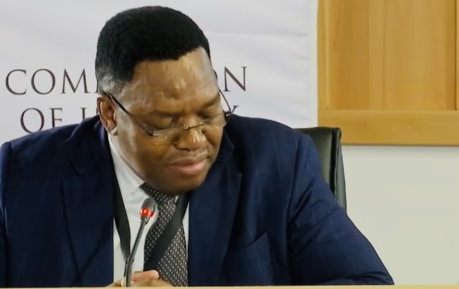 South African National Police Commissioner Fannie Masemola testifying at Madlanga Commission amid alleged political interference in the operations of the police.