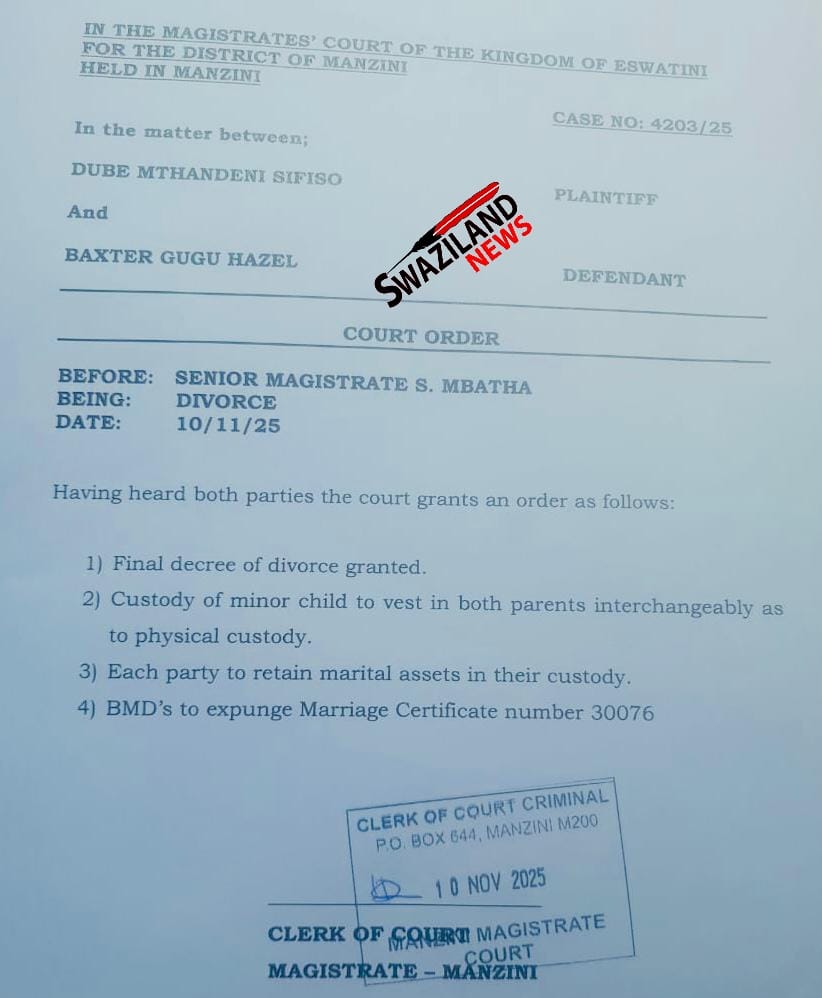 BREAKING NEWS:Released Member of Parliament(MP) Mthandeni Dube rushed to divorce wife Hazel Baxter.