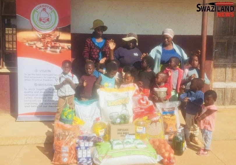 Lukhotse Savings and Cooperatives situated at Provident Fund Building-Manzini donates food to LaMgabhi eTiyeni-Mazimnyama Care Point.