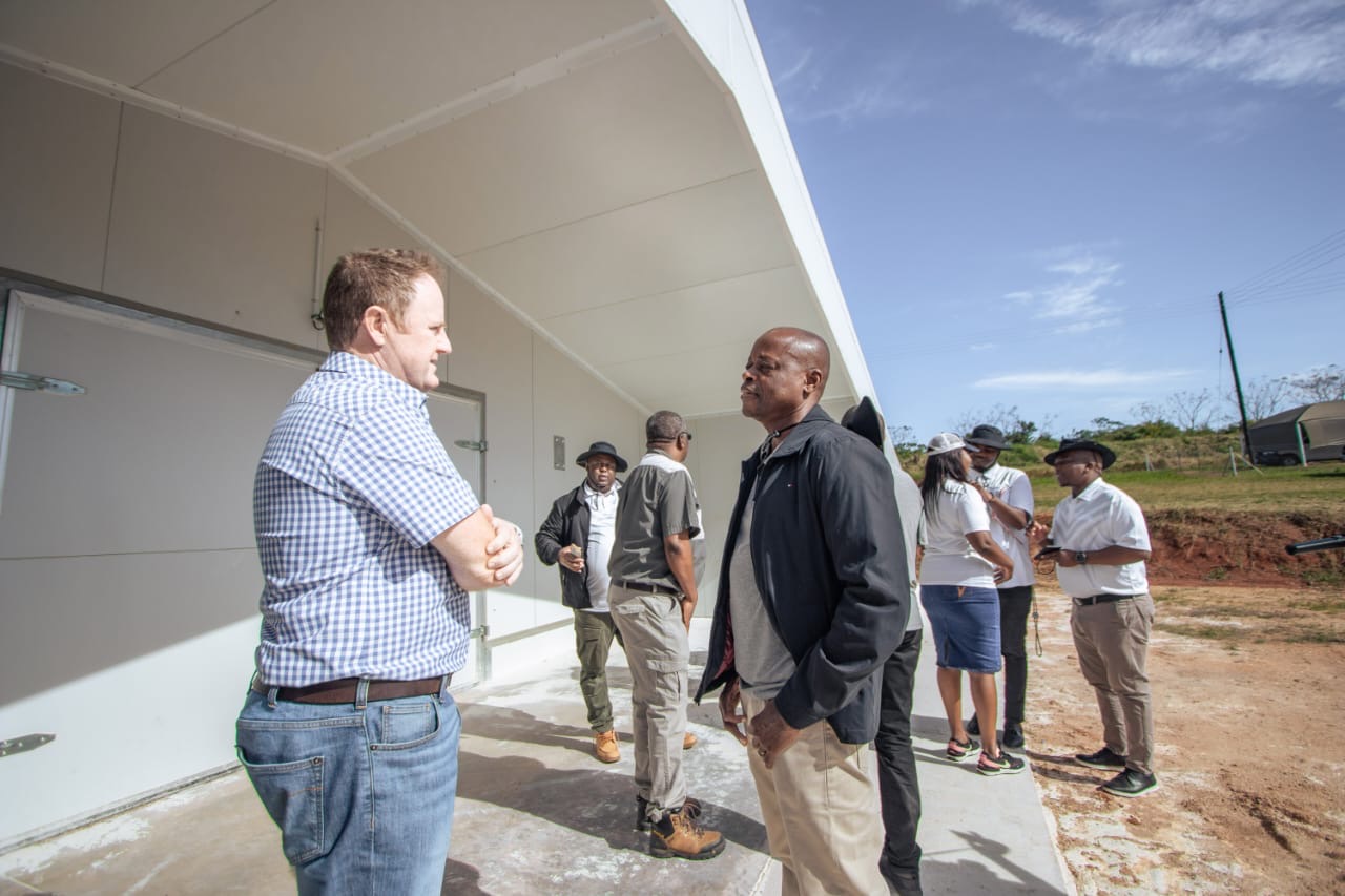 60-YEARS OF DEVELOPMENT:Eswatini Bank Governing Board and Management tour R35million Dalcrue Farm Poultry Project, Chairman Dumsani Mahlindza applauds progress.