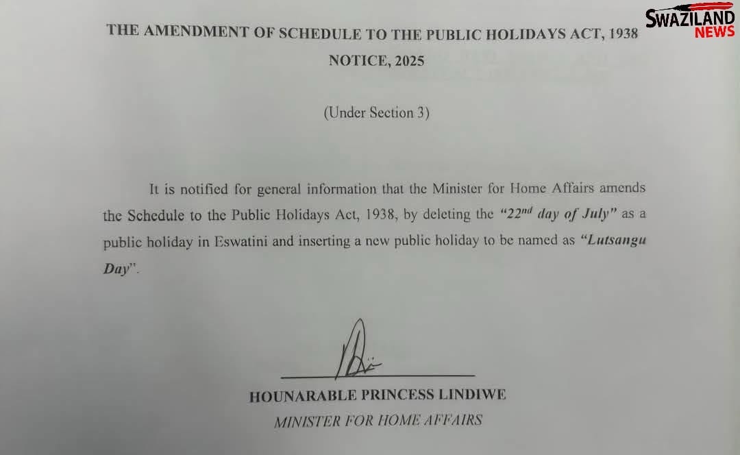 Tinkhundla system founder King Sobhuza’s birthday holiday officially cancelled by Mswati, Home Affairs releases Gazette officially introducing Lutsango Day.