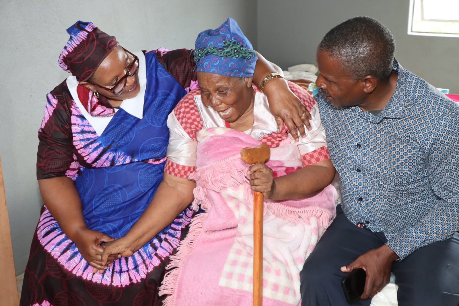 Gogo Lifulina Myeni cries tears of joy after receiving keys to her new house from Deputy Prime Minister(DPM) Thulisile Dladla.