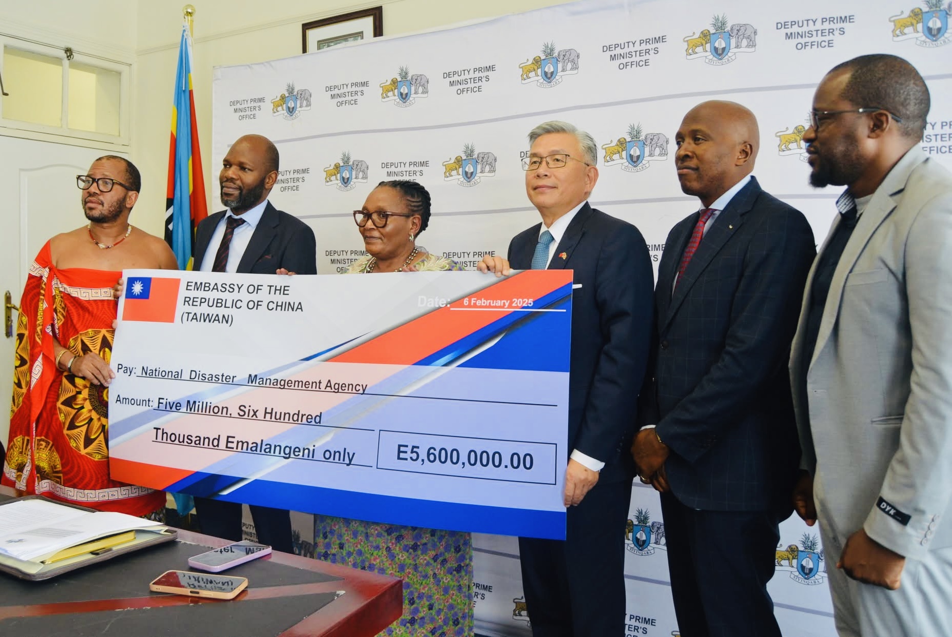 Taiwan donates R5.6million to Deputy Prime Minister(DPM) Thuli Dladla’s Office, money to be used in ongoing project seeking to build houses for the poor and vulnerable emaSwati.